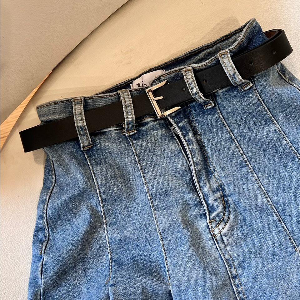 【DOE.FF】 附皮帶百摺牛仔短裙 (現貨) 百褶裙 褲裙 短裙 a字裙 高腰短裙 牛仔裙 迷你裙 顯瘦短裙 裙子女-細節圖2