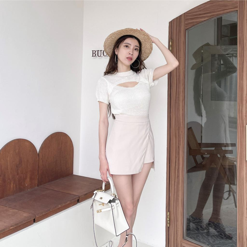 【DOE.FF】 顯瘦開岔西裝短裙 XS~L(現貨) 褲裙 短裙 a字裙 高腰短裙 短裙女 顯瘦短裙 雪紡短裙 迷你裙-細節圖6