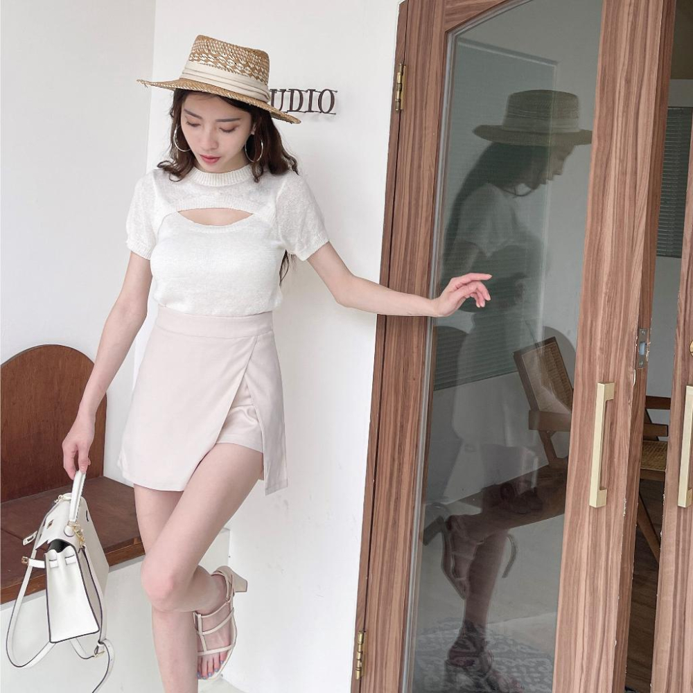 【DOE.FF】 顯瘦開岔西裝短裙 XS~L(現貨) 褲裙 短裙 a字裙 高腰短裙 短裙女 顯瘦短裙 雪紡短裙 迷你裙-細節圖7