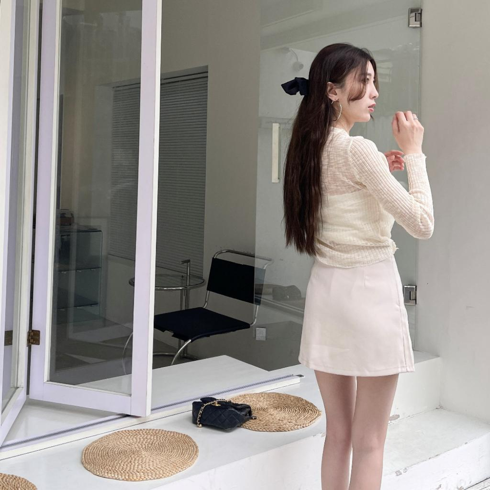 【DOE.FF】 顯瘦開岔西裝短裙 XS~L(現貨) 褲裙 短裙 a字裙 高腰短裙 短裙女 顯瘦短裙 雪紡短裙 迷你裙-細節圖8