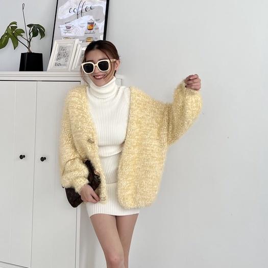 【DOE.FF】銀蔥厚磅針織外套｜現貨｜針織外套 韓國 女裝 毛衣女 秋冬 上衣女 下半身失蹤 一字領-細節圖3