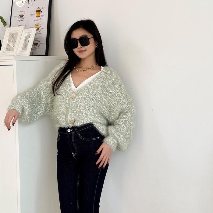 【DOE.FF】銀蔥厚磅針織外套｜現貨｜針織外套 韓國 女裝 毛衣女 秋冬 上衣女 下半身失蹤 一字領-細節圖5