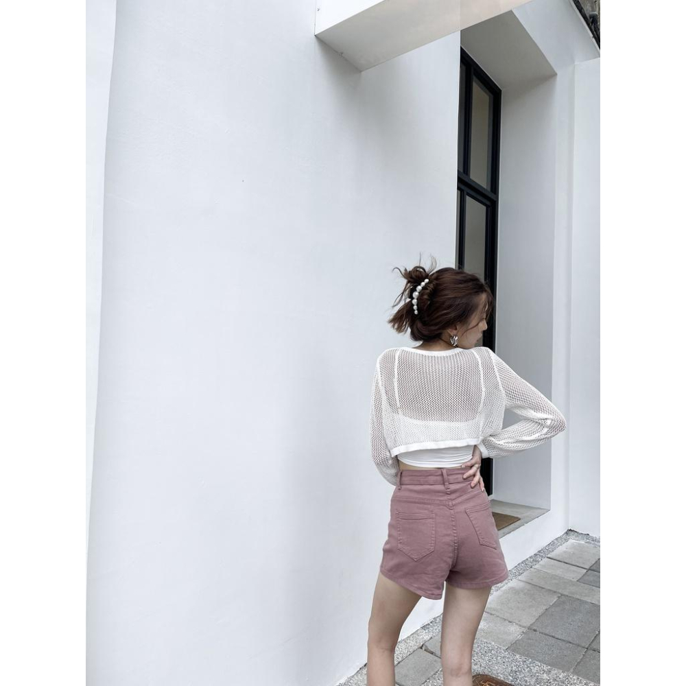 【DOE.FF】莫蘭迪高腰包臀短褲｜現貨｜高腰短褲 彈力短褲 包臀短褲 牛仔短褲 牛仔褲女 辣妹短褲 韓國短褲 ootd-細節圖2