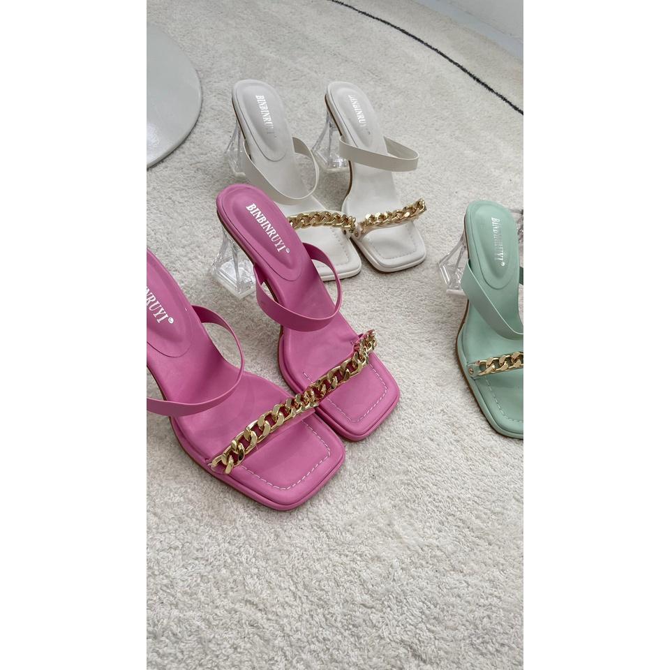 【DOE.FF】 韓國金鍊透明低跟涼拖鞋｜現貨｜高跟鞋 低跟鞋 涼鞋-細節圖3