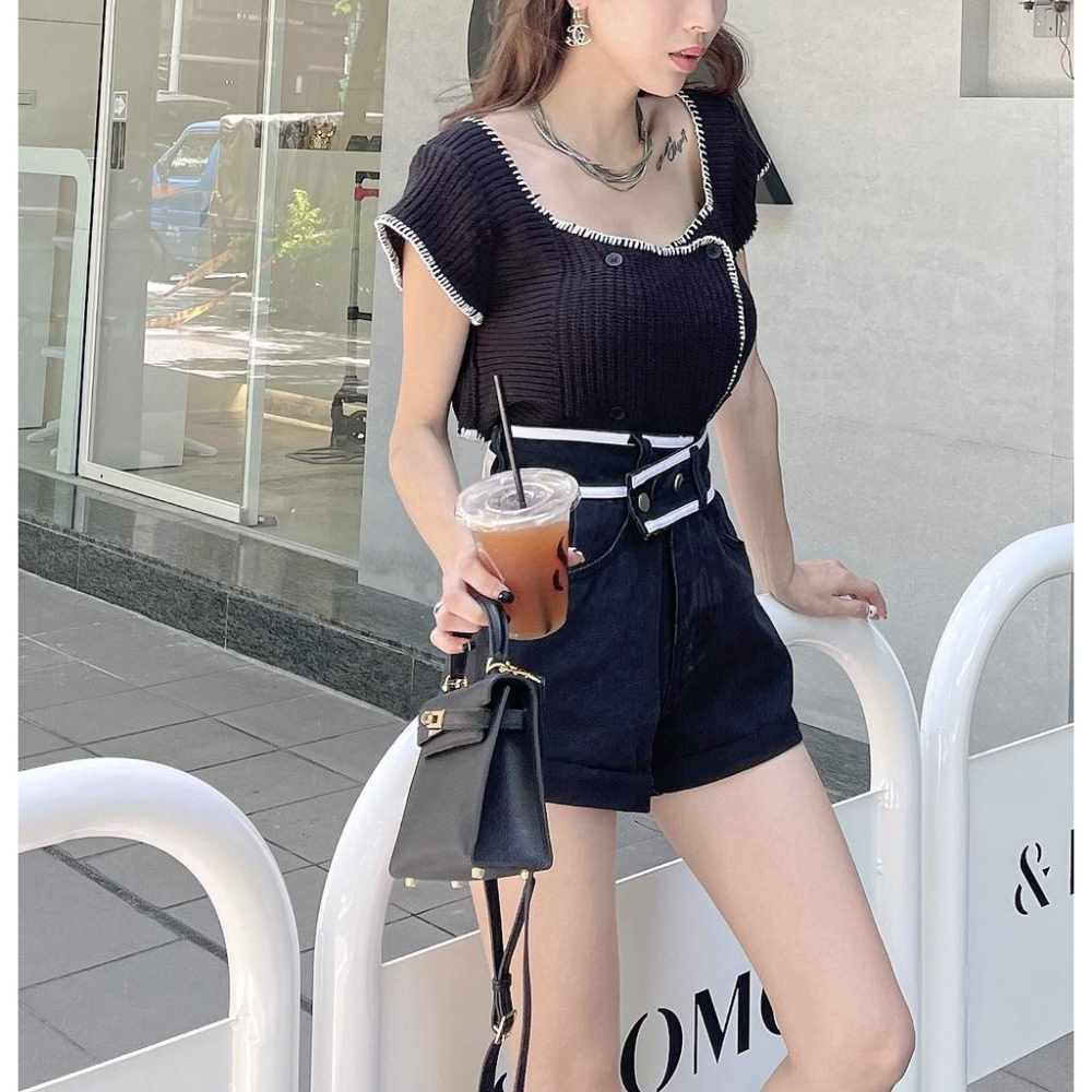 【DOE.FF】小香織紋開釦上衣｜現貨｜針織外套 針織上衣 小香風 毛衣女 小外套 短版上衣 短袖上衣 秋冬女-細節圖2