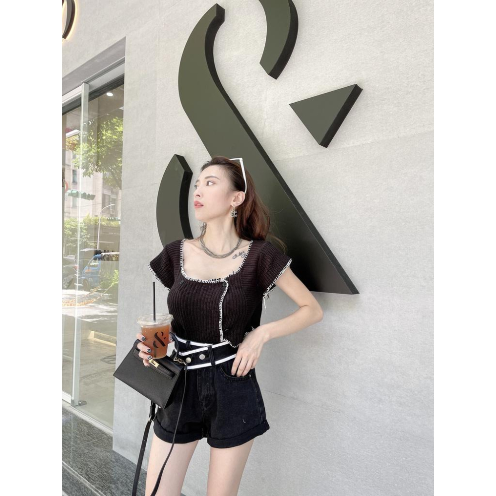 【DOE.FF】小香織紋開釦上衣｜現貨｜針織外套 針織上衣 小香風 毛衣女 小外套 短版上衣 短袖上衣 秋冬女-細節圖4
