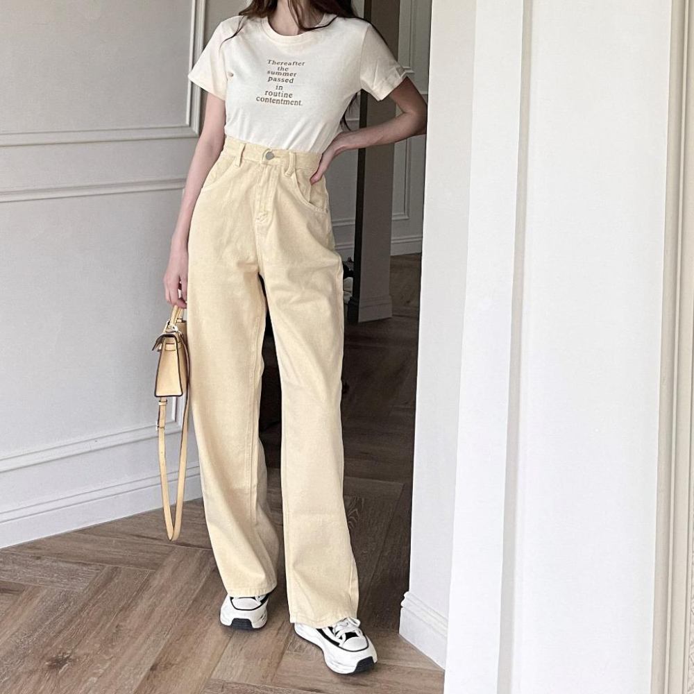 【DOE.FF】韓國亮色牛仔寬褲 (現貨) 牛仔褲 長褲女 寬褲 直筒褲 顯瘦長褲 男友褲 高腰長褲 落地長褲 女裝-細節圖2