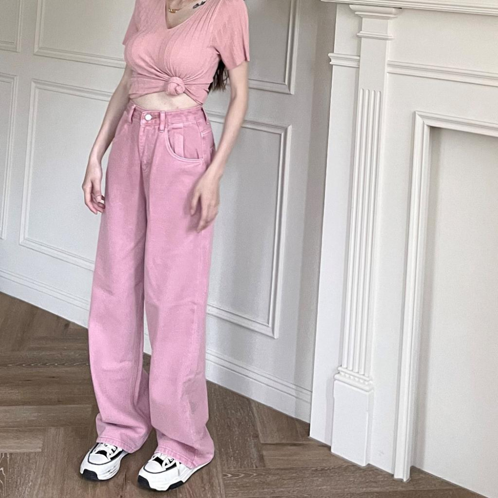 【DOE.FF】韓國亮色牛仔寬褲 (現貨) 牛仔褲 長褲女 寬褲 直筒褲 顯瘦長褲 男友褲 高腰長褲 落地長褲 女裝-細節圖6