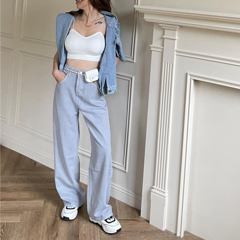 【DOE.FF】韓國亮色牛仔寬褲 (現貨) 牛仔褲 長褲女 寬褲 直筒褲 顯瘦長褲 男友褲 高腰長褲 落地長褲 女裝-細節圖7