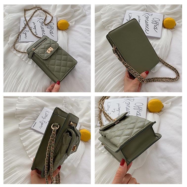 【DOE.FF】 小香鍊條菱格手機包 (現+預) 包包女 小廢包 肩背包 小香包 方包 手機包 韓國 手機斜背包 手機殼-細節圖5