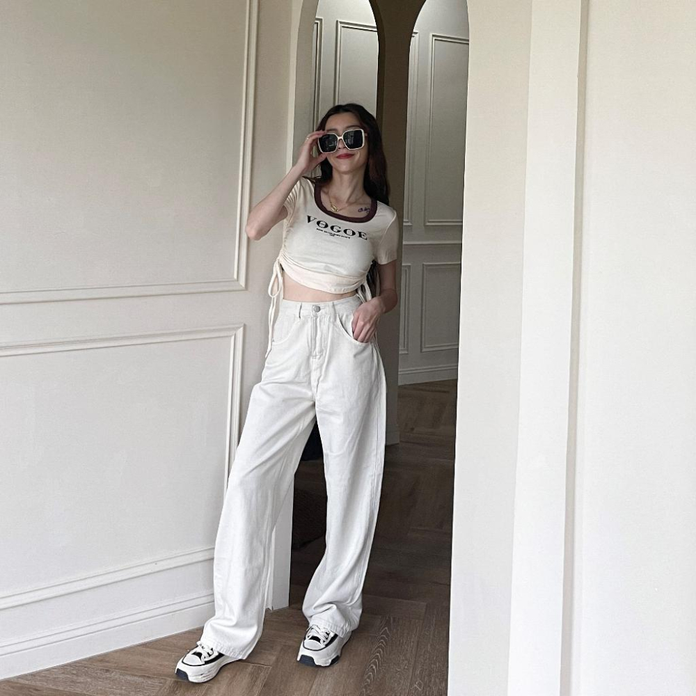 【DOE.FF】 字母抽繩棉短T (現貨) 素色上衣 素T T恤 TEE 短版上衣 圓領 上衣女 辣妹上衣 打底衣-細節圖8