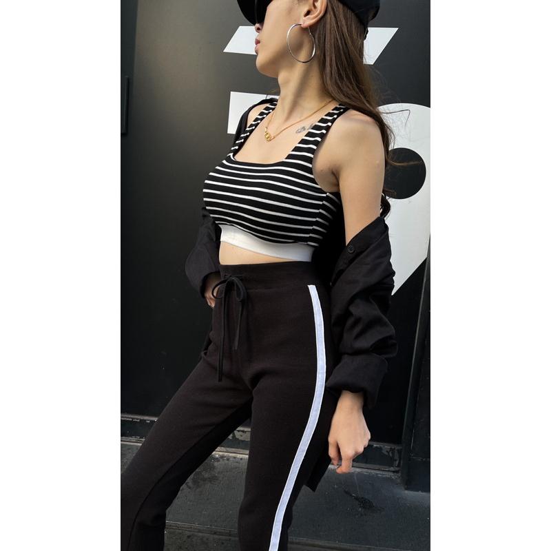 【DOE.FF自訂款】側條螺紋喇叭褲 (現貨) 喇叭長褲 運動長褲 長褲女 喇叭褲 高腰長褲 休閒長褲 棉褲 女裝 辣妹-細節圖5