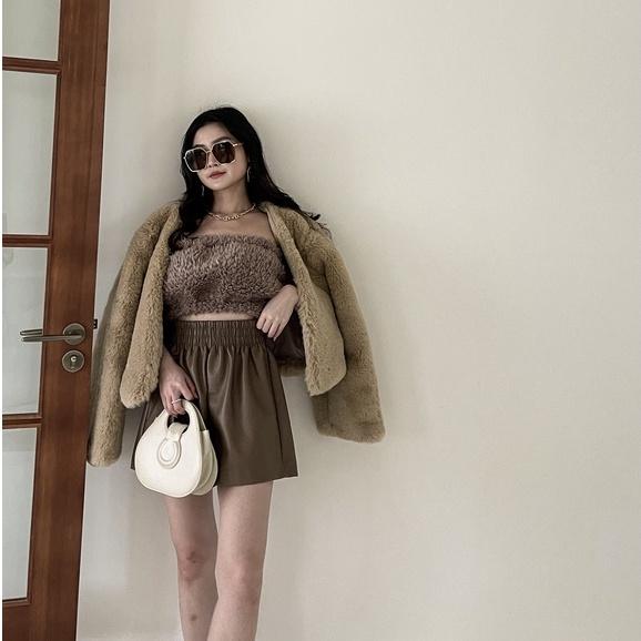 【DOE.FF】捲Q毛毛BRA背心 ｜現貨｜ 背心女 露肩上衣 一字領 毛毛背心 水貂毛 保暖背心 發熱背心 短版背心-細節圖4