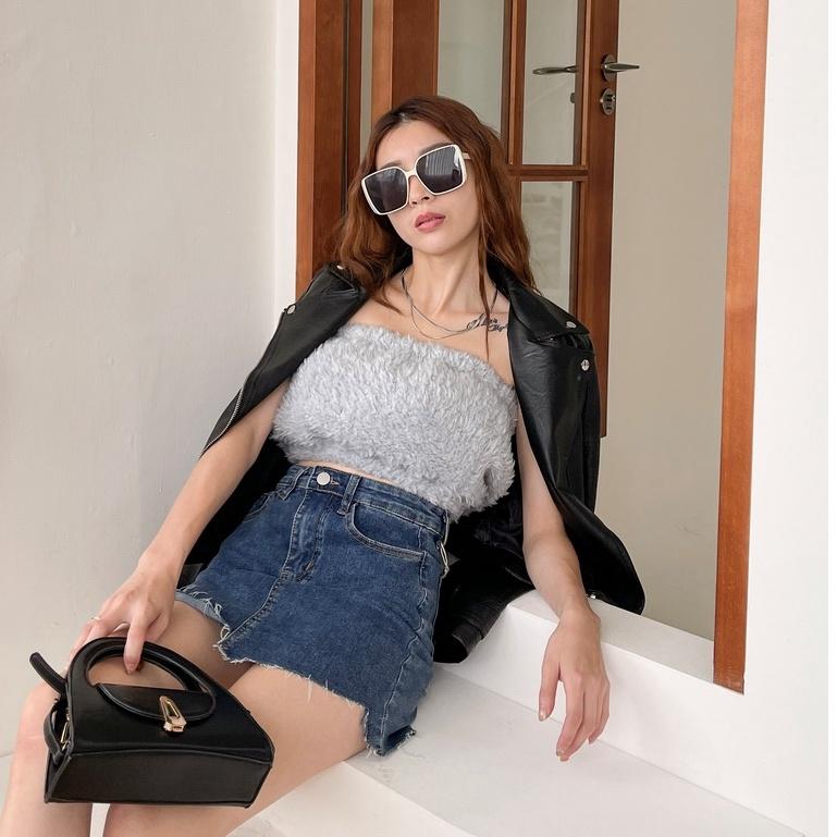 【DOE.FF】捲Q毛毛BRA背心 ｜現貨｜ 背心女 露肩上衣 一字領 毛毛背心 水貂毛 保暖背心 發熱背心 短版背心-細節圖6