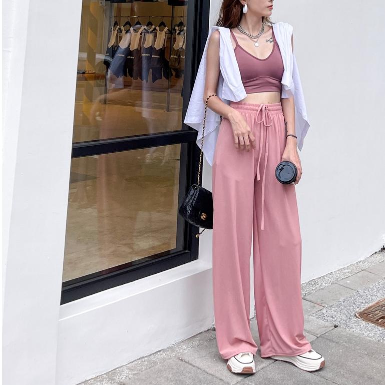 【DOE.FF】涼感面膜寬褲 (現貨) 寬褲 長褲女 顯瘦長褲 休閒長褲 高腰長褲 闊腿褲 居家服 運動長褲 女裝-細節圖3