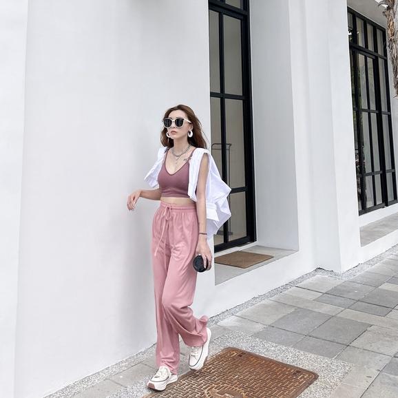 【DOE.FF】涼感面膜寬褲 (現貨) 寬褲 長褲女 顯瘦長褲 休閒長褲 高腰長褲 闊腿褲 居家服 運動長褲 女裝-細節圖5