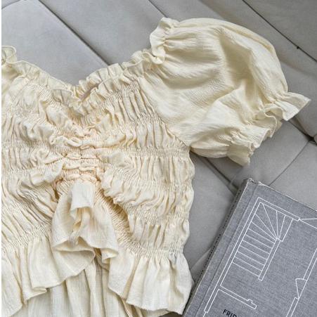 【DOE.FF】仙氣皺皺抽繩上衣 (現貨) 一字領上衣 一字領 露肩上衣 上衣女 短版上衣 辣妹上衣 辣妹風 女裝 雪紡-細節圖8