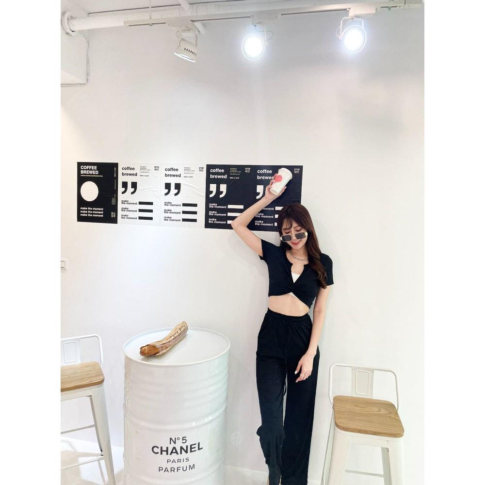 【DOE.FF】V領扭結寬褲套裝 （現貨·福利品） 套裝女 寬褲 闊腿褲 長褲女 辣妹套裝 女裝 短版上衣 短t-細節圖3