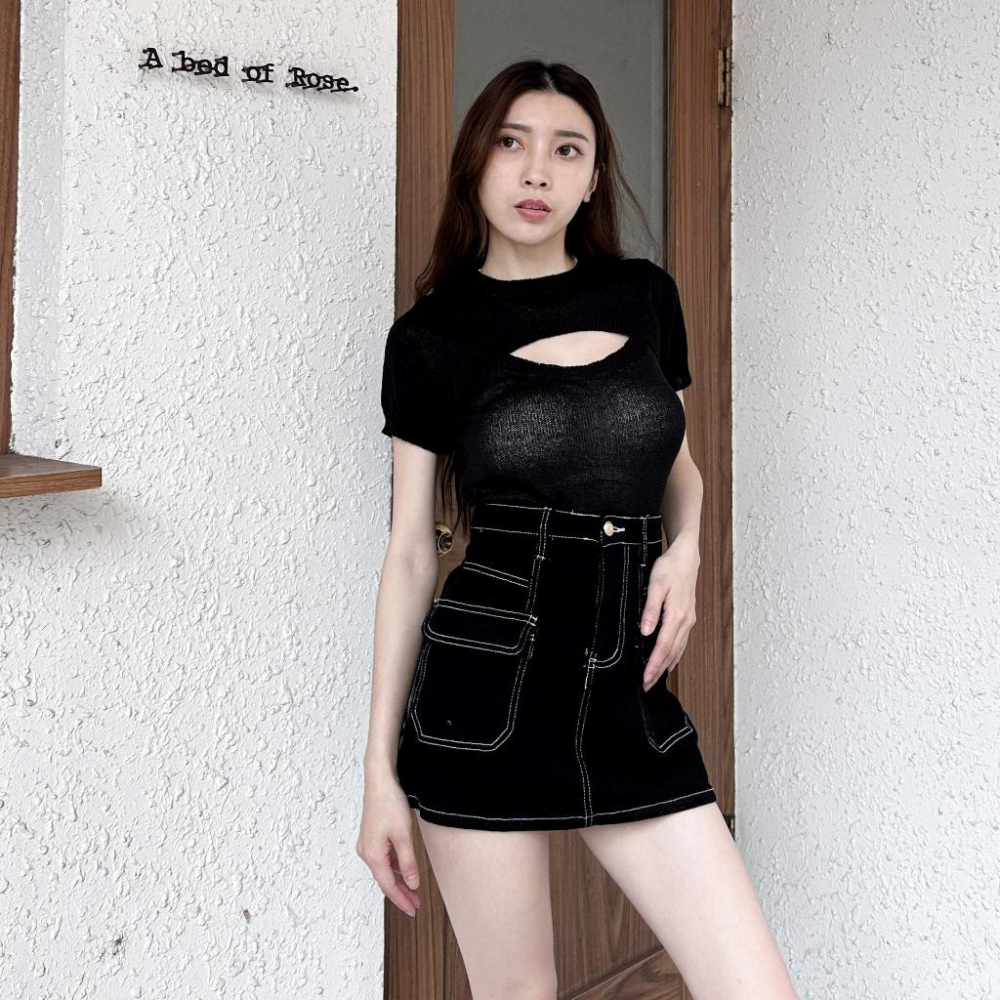 【DOE.FF】 車線A字牛仔短裙 (現貨) 褲裙 短裙女 牛仔短裙 迷你裙 A字裙 顯瘦短裙 高腰短裙 牛仔褲裙-細節圖6