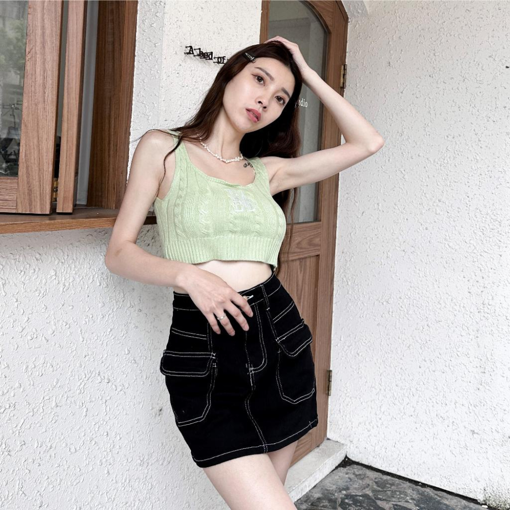 【DOE.FF】 車線A字牛仔短裙 (現貨) 褲裙 短裙女 牛仔短裙 迷你裙 A字裙 顯瘦短裙 高腰短裙 牛仔褲裙-細節圖7