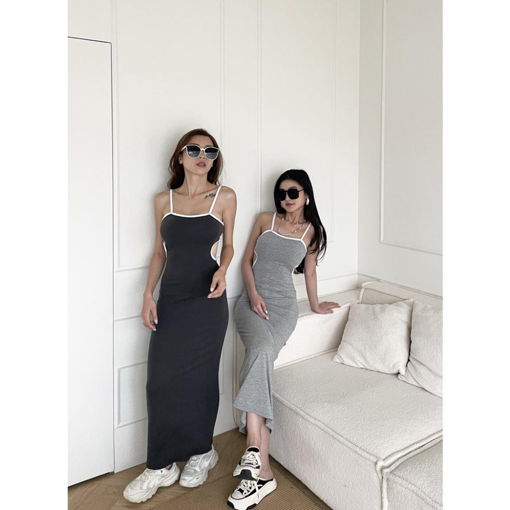 【DOE.FF】 休閒滾邊挖腰bra長洋｜現貨｜ 連身洋裝 連身裙 洋裝 包臀洋裝 休閒洋裝-細節圖2