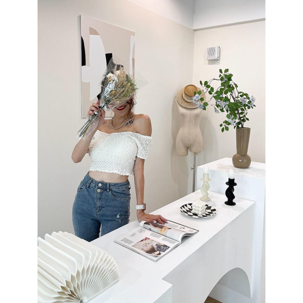 【DOE.FF】皺巴巴泡泡兩穿上衣｜現貨｜ 一字領上衣 上衣女 短版上衣 女裝-細節圖6