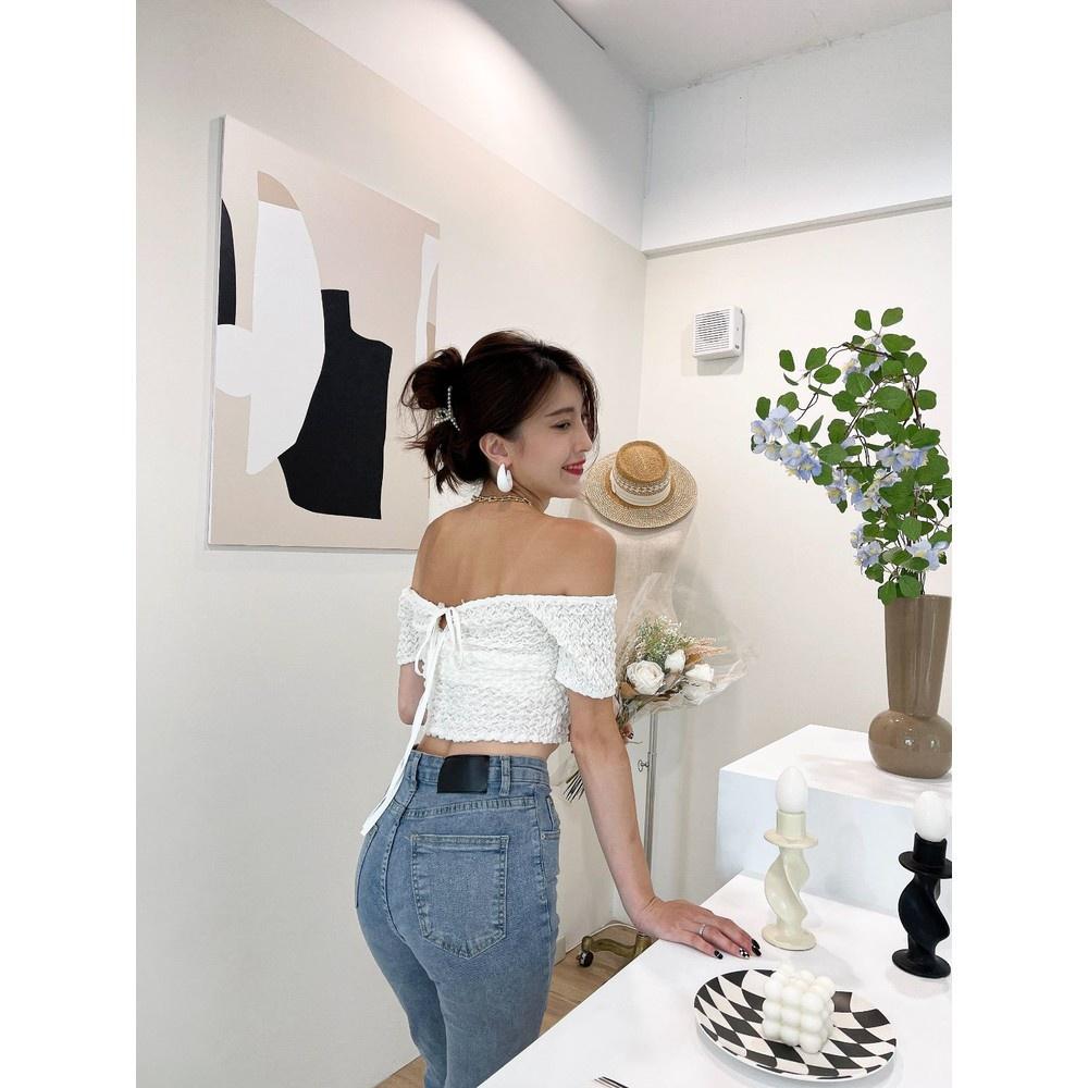 【DOE.FF】皺巴巴泡泡兩穿上衣｜現貨｜ 一字領上衣 上衣女 短版上衣 女裝-細節圖7