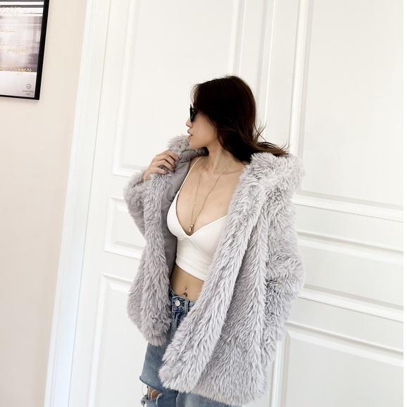 【DOE.FF】新品上市皮草連帽大衣外套｜現貨｜連帽外套 保暖外套 毛外套 冬天外套女  毛毛外套 毛毛上衣 INS-細節圖6