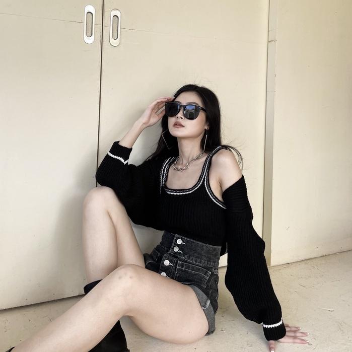 【DOE.FF】穿不好的外套滾邊兩件套｜現貨｜套裝女 秋冬 毛衣 女裝 快速出貨 背心女 針織外套 歐美 韓國 韓版-細節圖2