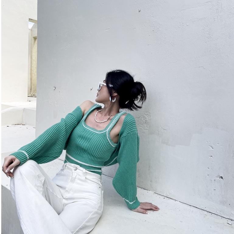 【DOE.FF】穿不好的外套滾邊兩件套｜現貨｜套裝女 秋冬 毛衣 女裝 快速出貨 背心女 針織外套 歐美 韓國 韓版-細節圖5