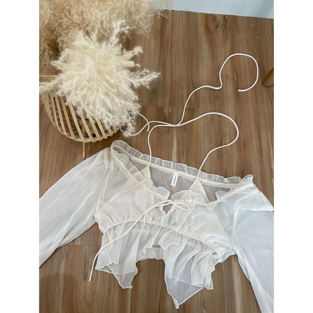 【DOE.FF】微瑕疵*唯美荷葉透紗掛脖上衣｜現貨｜-細節圖6