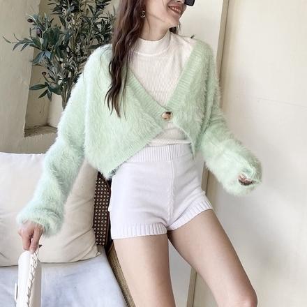 【DOE.FF】 金釦水貂毛短版外套 （現貨） 水貂毛外套 針織外套 短版外套 保暖外套 毛毛外套 厚外套 外套女 女裝-細節圖2