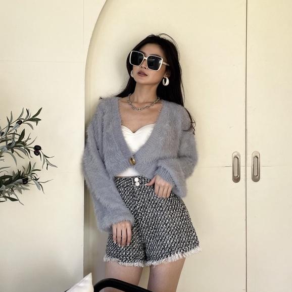 【DOE.FF】 金釦水貂毛短版外套 （現貨） 水貂毛外套 針織外套 短版外套 保暖外套 毛毛外套 厚外套 外套女 女裝-細節圖6