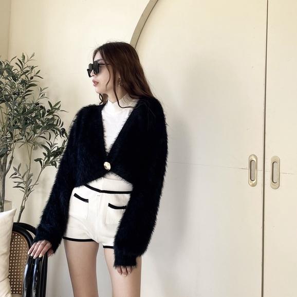【DOE.FF】 金釦水貂毛短版外套 （現貨） 水貂毛外套 針織外套 短版外套 保暖外套 毛毛外套 厚外套 外套女 女裝-細節圖9