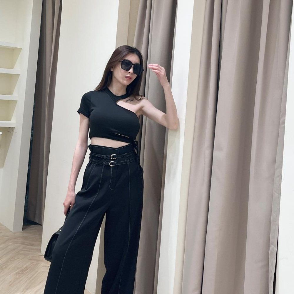 【DOE.FF】 高腰車線西裝寬褲 (現貨) 寬褲 落地寬褲 雪紡長褲 高腰長褲 顯瘦長褲 直筒褲 西裝褲 長褲女-細節圖3