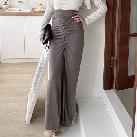 【DOE.FF】歐美窈窕抓皺魚尾長裙｜現貨｜ 棉長裙 裙子 高腰裙 現貨-細節圖3