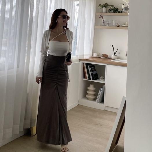 【DOE.FF】歐美窈窕抓皺魚尾長裙｜現貨｜ 棉長裙 裙子 高腰裙 現貨-細節圖5