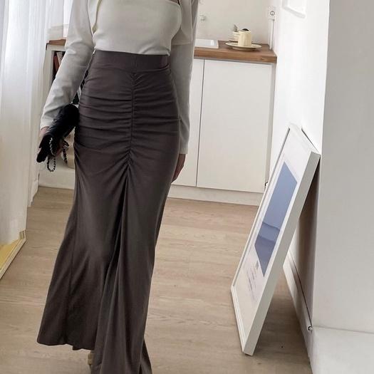 【DOE.FF】歐美窈窕抓皺魚尾長裙｜現貨｜ 棉長裙 裙子 高腰裙 現貨-細節圖6