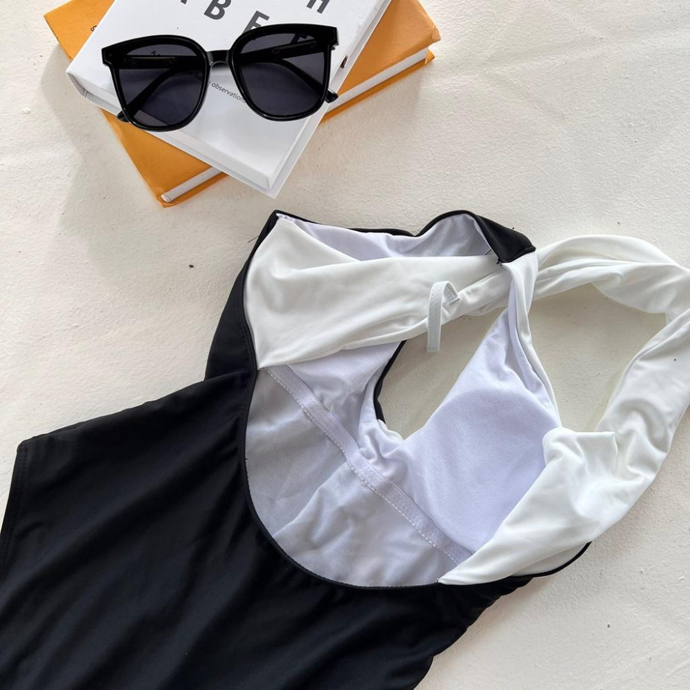 【DOE.FF】 撞色扭結連體bikini泳衣  (現貨) 比基尼 泳衣 辣妹風 歐美風 女裝 套裝女 性感內衣-細節圖3