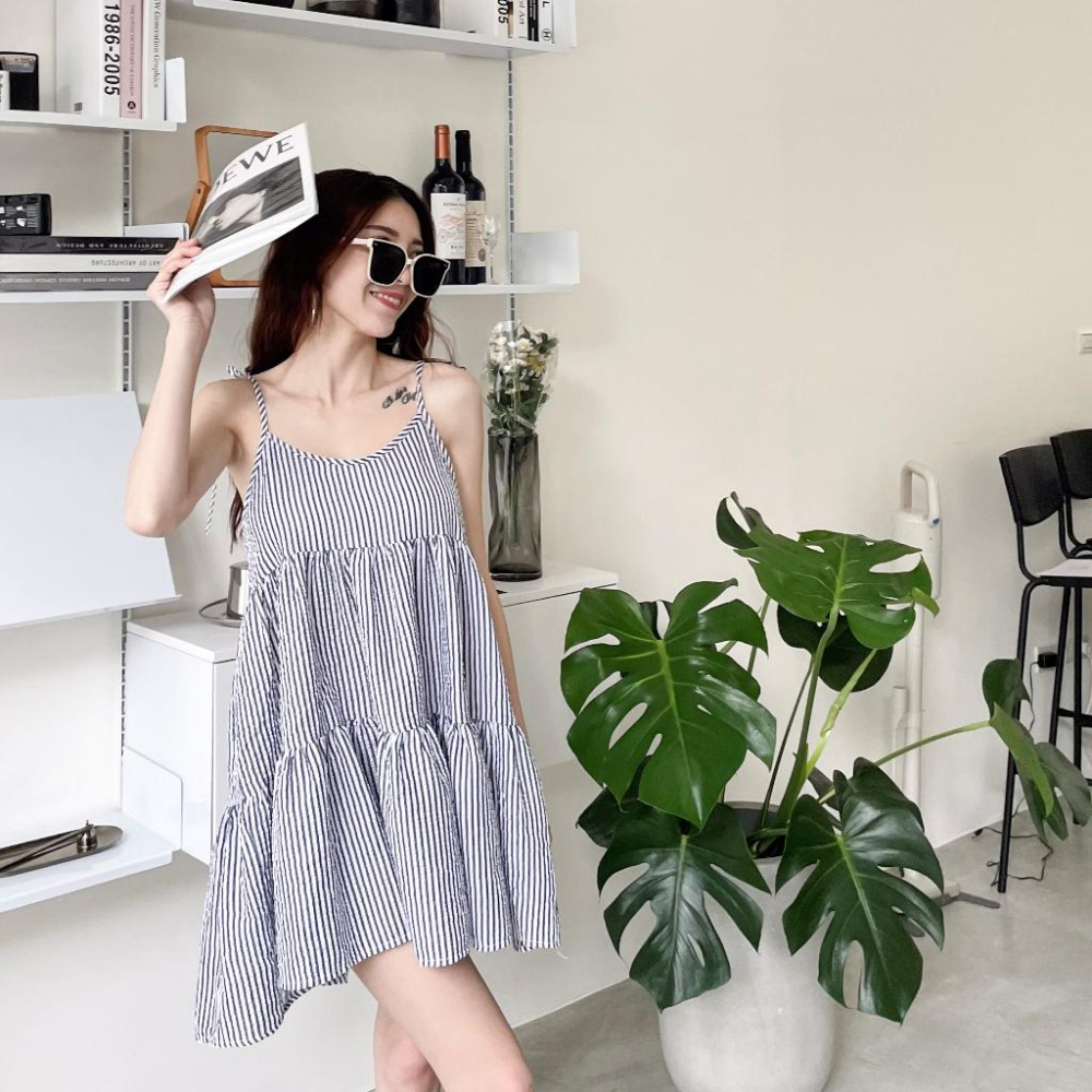 【DOE.FF】 條紋蛋糕背心短洋 (現+預) 洋裝女 渡假洋裝 孕婦裝 顯瘦洋裝 背心女 連身裙 連身洋裝 長洋-細節圖7