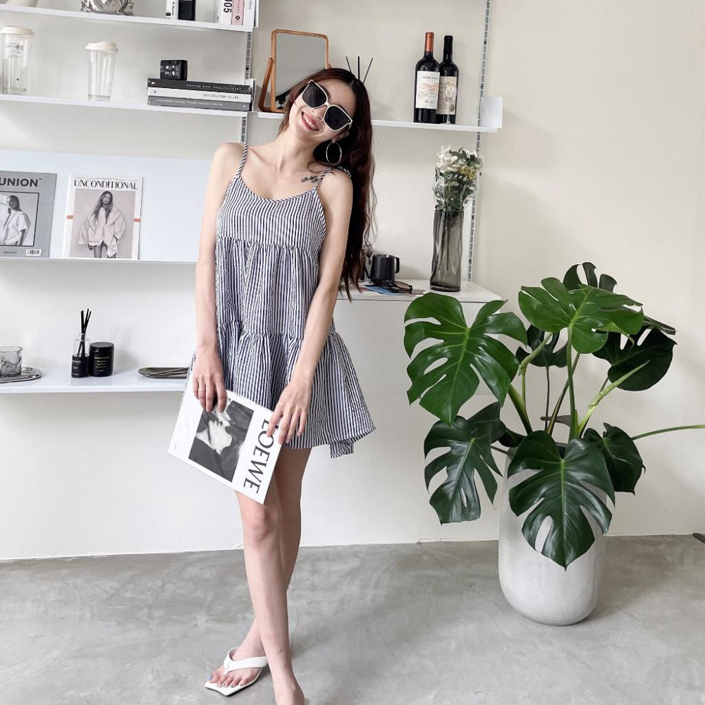 【DOE.FF】 條紋蛋糕背心短洋 (現+預) 洋裝女 渡假洋裝 孕婦裝 顯瘦洋裝 背心女 連身裙 連身洋裝 長洋-細節圖8