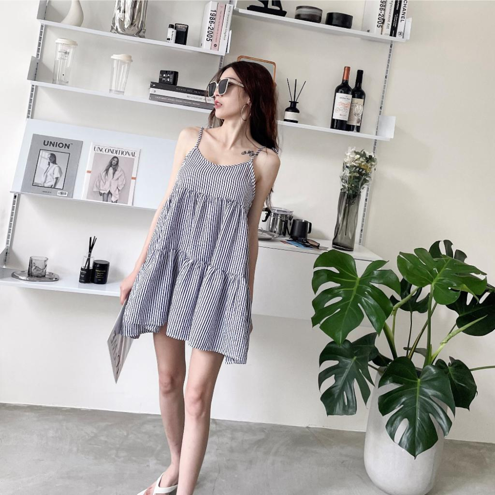 【DOE.FF】 條紋蛋糕背心短洋 (現+預) 洋裝女 渡假洋裝 孕婦裝 顯瘦洋裝 背心女 連身裙 連身洋裝 長洋-細節圖9