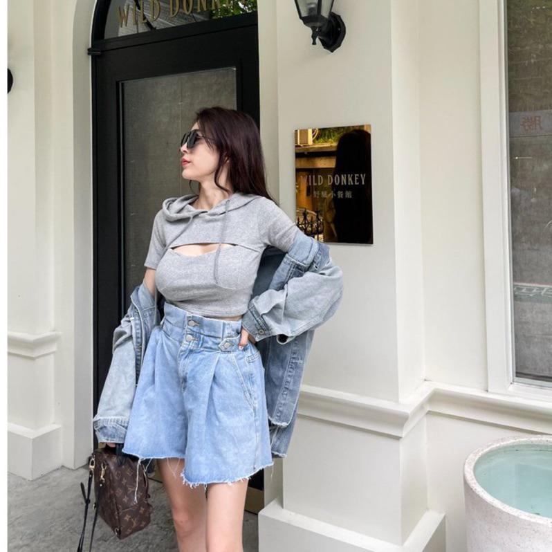 【DOE.FF】花苞A字牛仔短褲｜現貨｜高腰短褲 a字短褲 顯瘦短褲 牛仔短褲 韓國女裝 短褲女 褲裙 闊腿褲 ootd-細節圖2