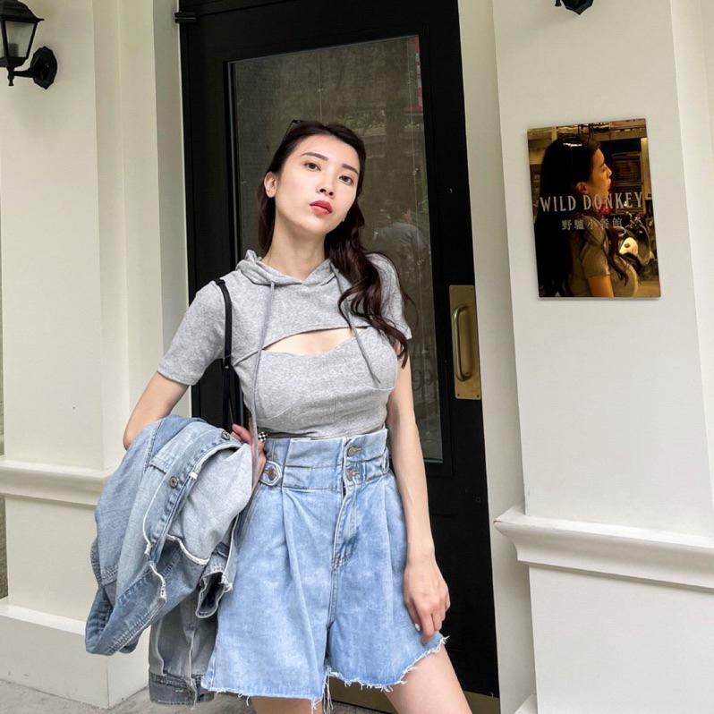 【DOE.FF】花苞A字牛仔短褲｜現貨｜高腰短褲 a字短褲 顯瘦短褲 牛仔短褲 韓國女裝 短褲女 褲裙 闊腿褲 ootd-細節圖4