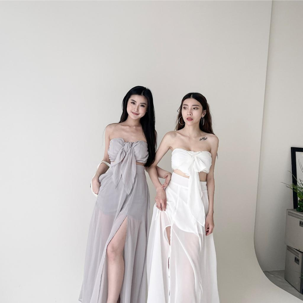 【DOE.FF】 渡假飄逸抹胸雪紡套裝 (現+預) 套裝女 渡假洋裝 長洋 長裙 禮服 抹胸上衣 BRATOP 背心女-細節圖2