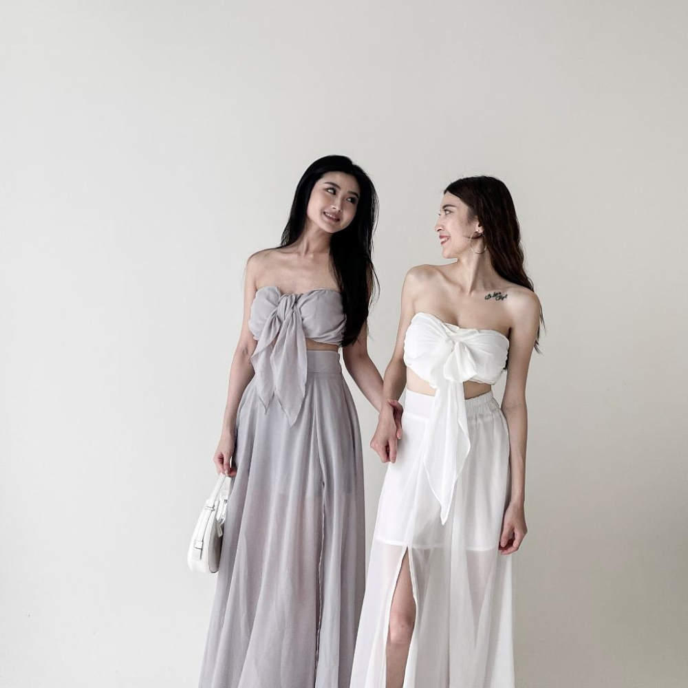 【DOE.FF】 渡假飄逸抹胸雪紡套裝 (現+預) 套裝女 渡假洋裝 長洋 長裙 禮服 抹胸上衣 BRATOP 背心女-細節圖3