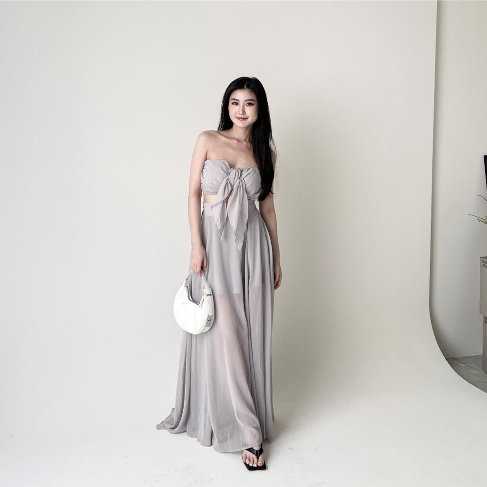 【DOE.FF】 渡假飄逸抹胸雪紡套裝 (現+預) 套裝女 渡假洋裝 長洋 長裙 禮服 抹胸上衣 BRATOP 背心女-細節圖4