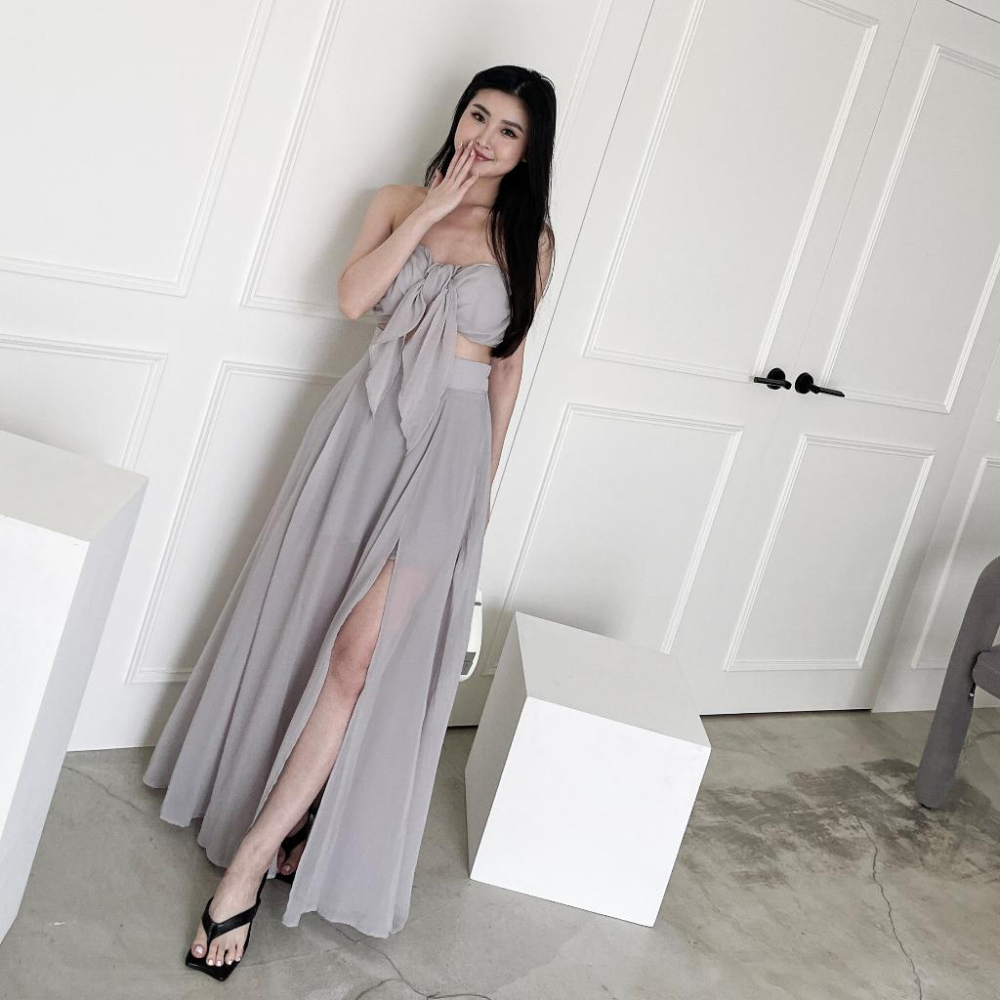 【DOE.FF】 渡假飄逸抹胸雪紡套裝 (現+預) 套裝女 渡假洋裝 長洋 長裙 禮服 抹胸上衣 BRATOP 背心女-細節圖7