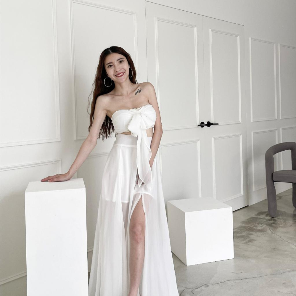 【DOE.FF】 渡假飄逸抹胸雪紡套裝 (現+預) 套裝女 渡假洋裝 長洋 長裙 禮服 抹胸上衣 BRATOP 背心女-細節圖9