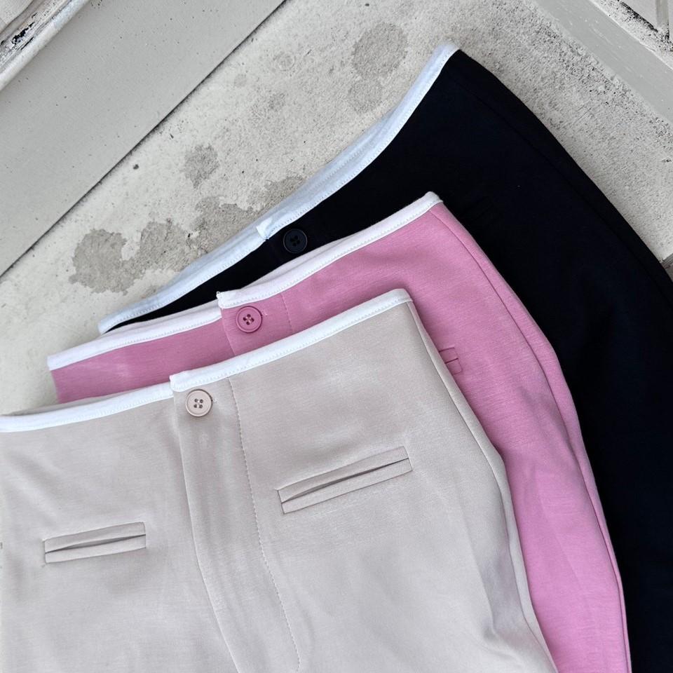 【DOE.FF】 滾邊太空棉顯瘦喇叭褲 (現+預) 長褲女 顯瘦長褲 微喇叭褲 高腰長褲 西裝褲 粉色 高腰長褲-細節圖2